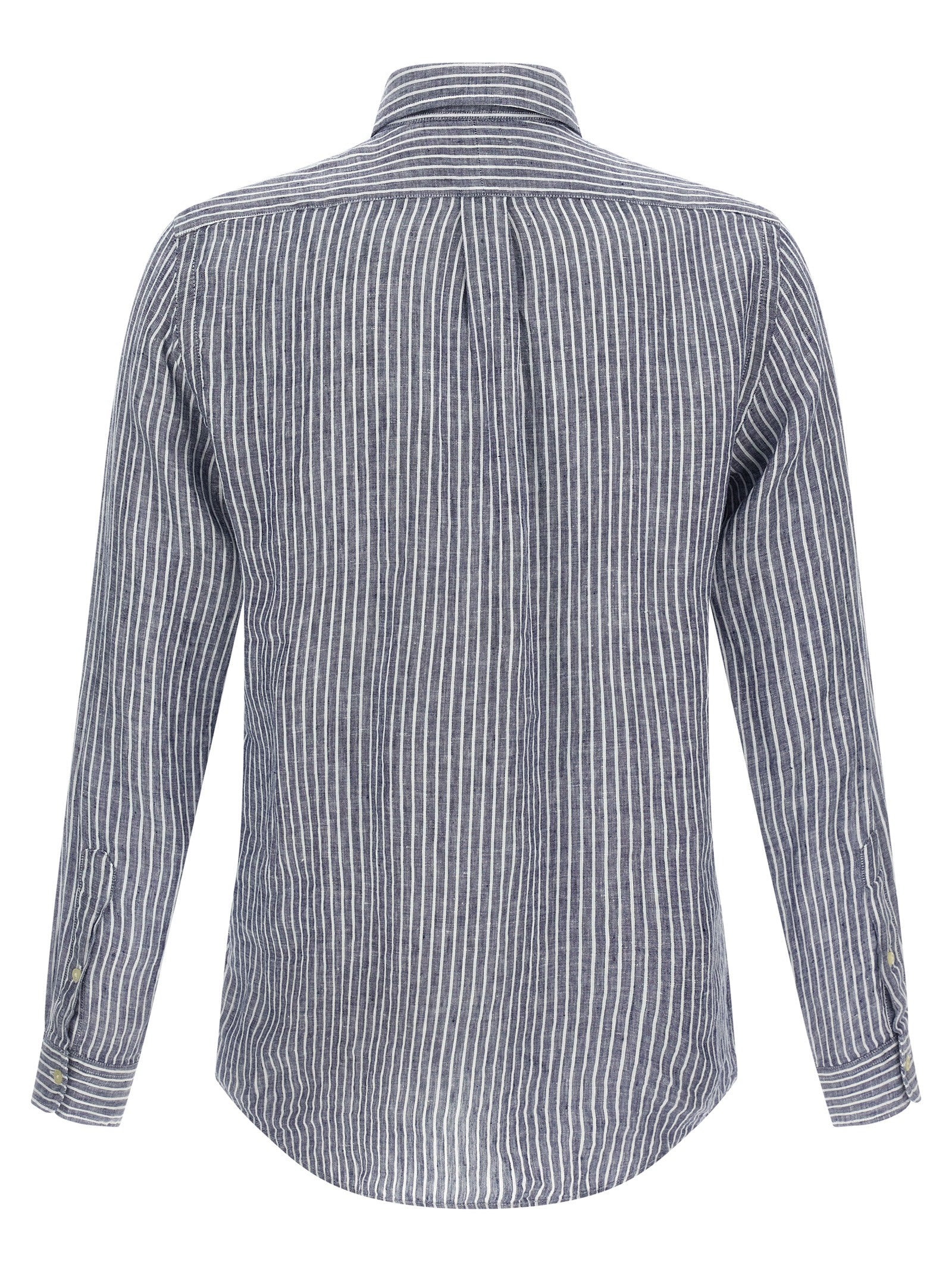 Polo Ralph Lauren Custom Fit Striped Linen Shirt Blue White-thumbmail-2