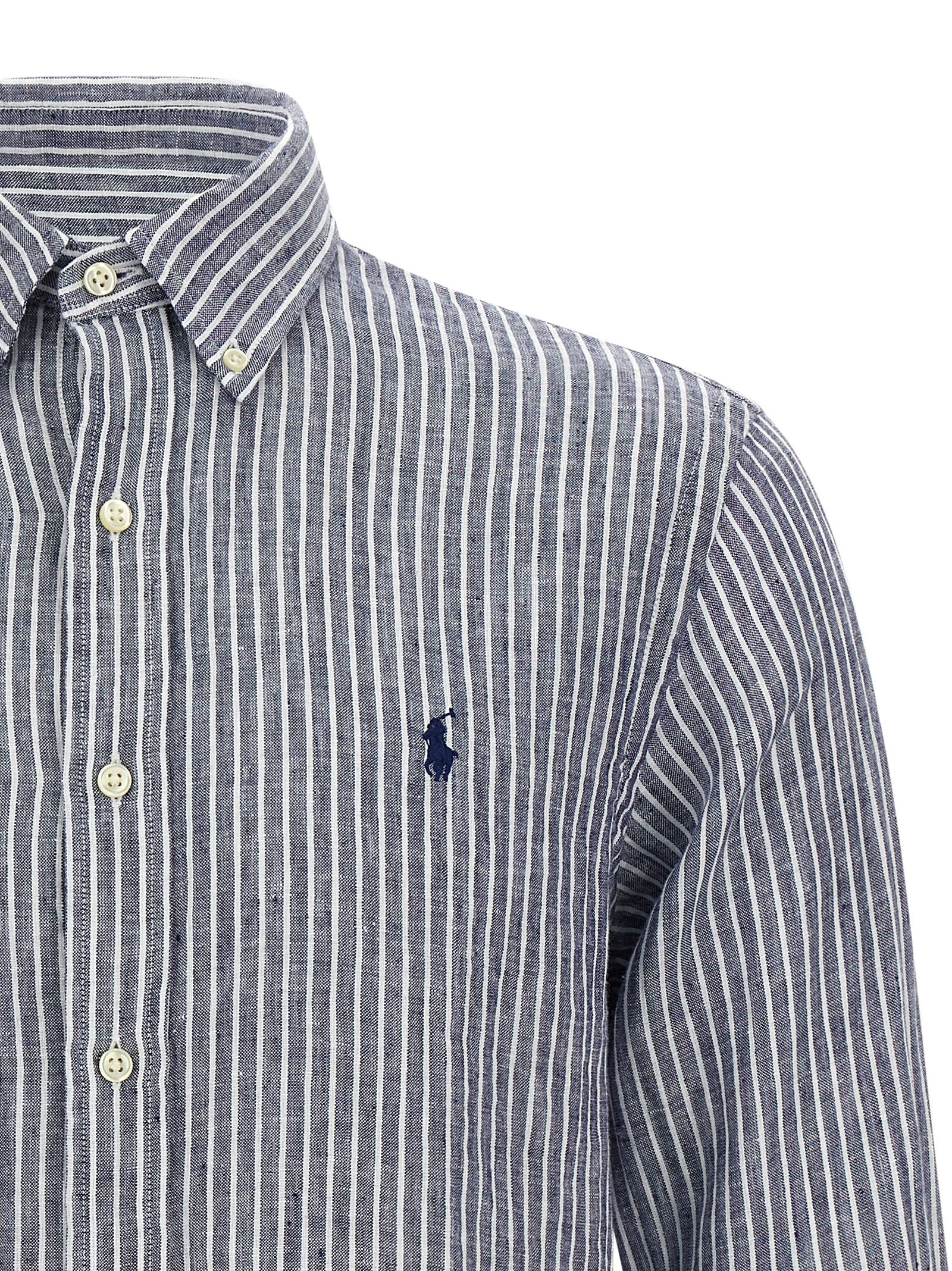 Polo Ralph Lauren Custom Fit Striped Linen Shirt Blue White-thumbmail-3
