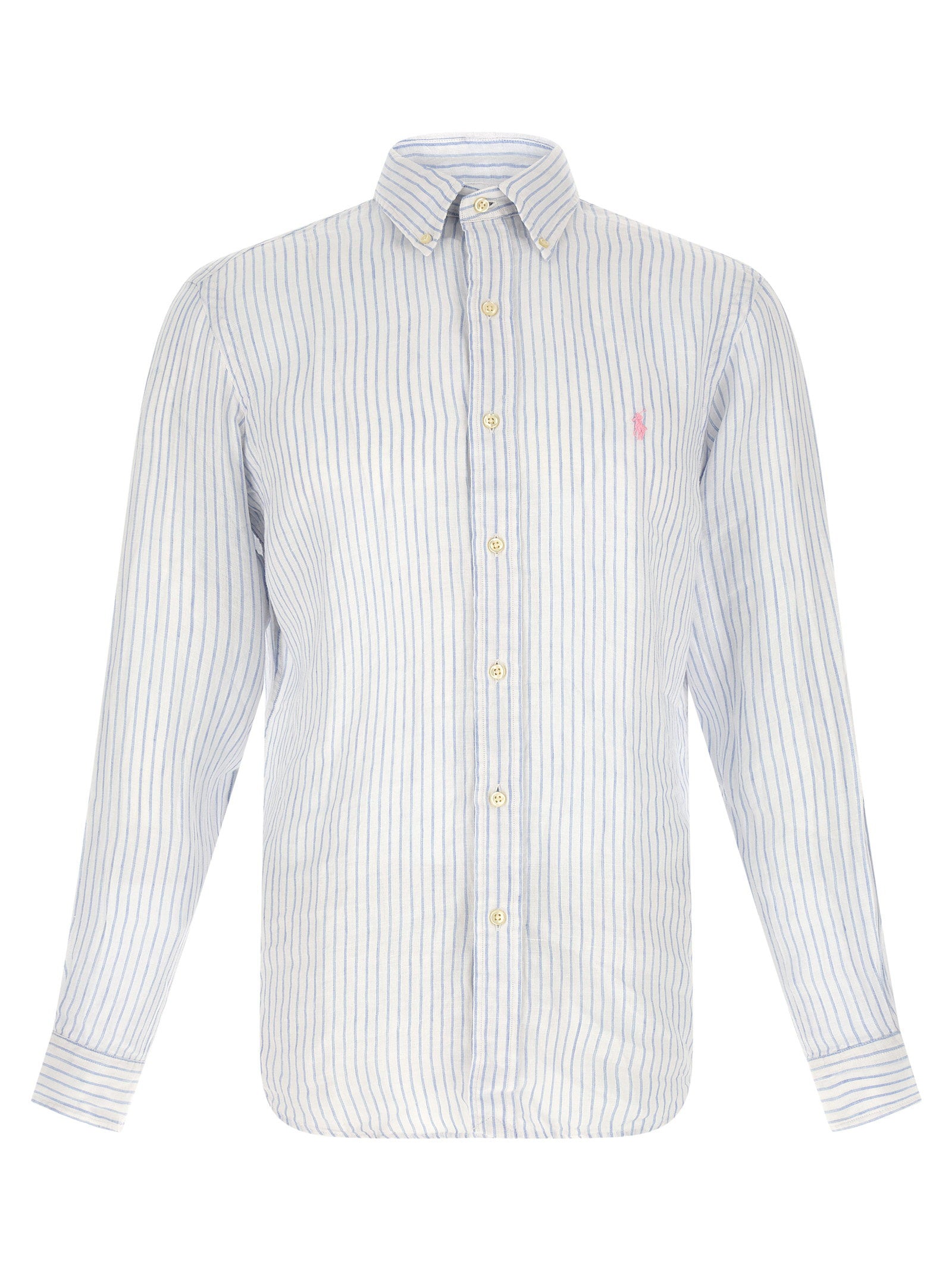 Polo Ralph Lauren Custom Fit Gestreept Linnen Overhemd Wit Blauw Shirts Polo Ralph Lauren