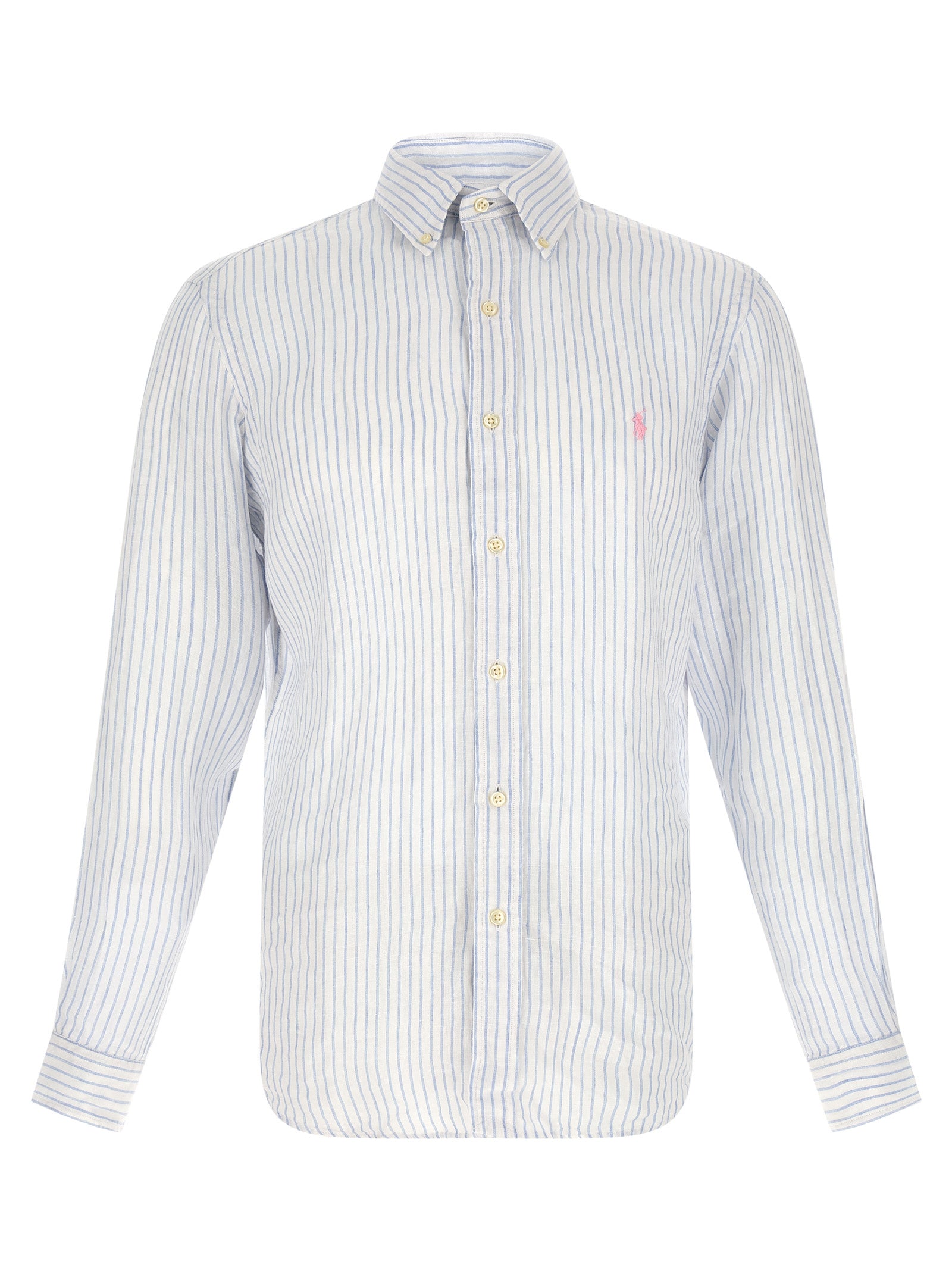 Polo Ralph Lauren Custom Fit Striped Linen Shirt White Blue