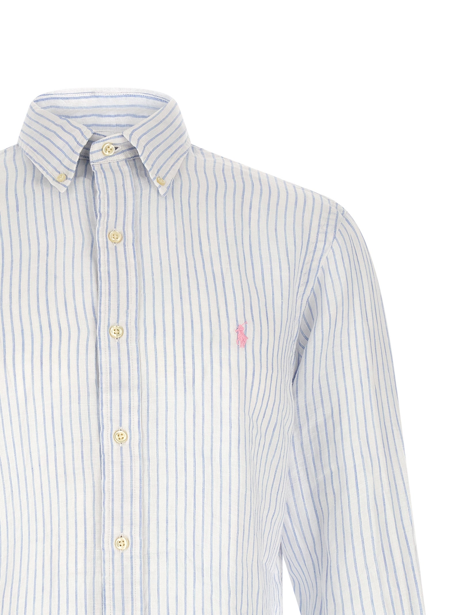 Polo Ralph Lauren Custom Fit Striped Linen Shirt White Blue-thumbmail-3