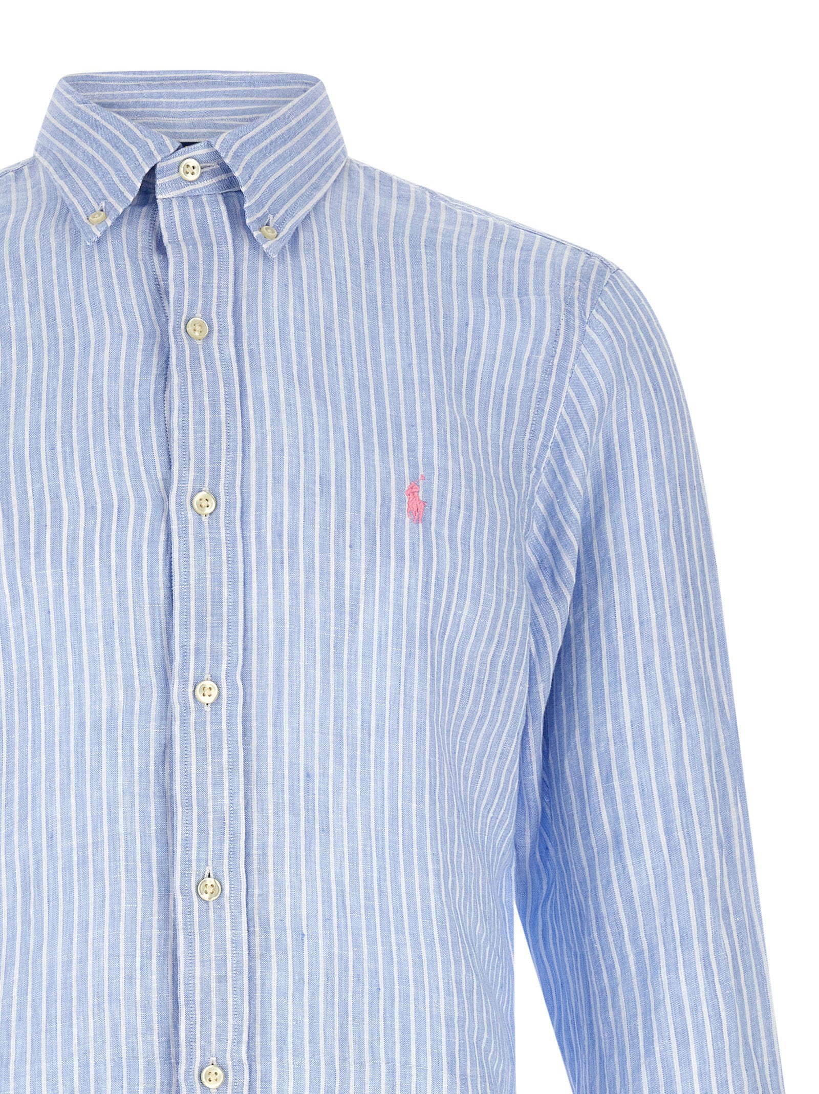 Polo Ralph Lauren Custom Fit Linnen Overhemd Lichtblauw Shirts Polo Ralph Lauren