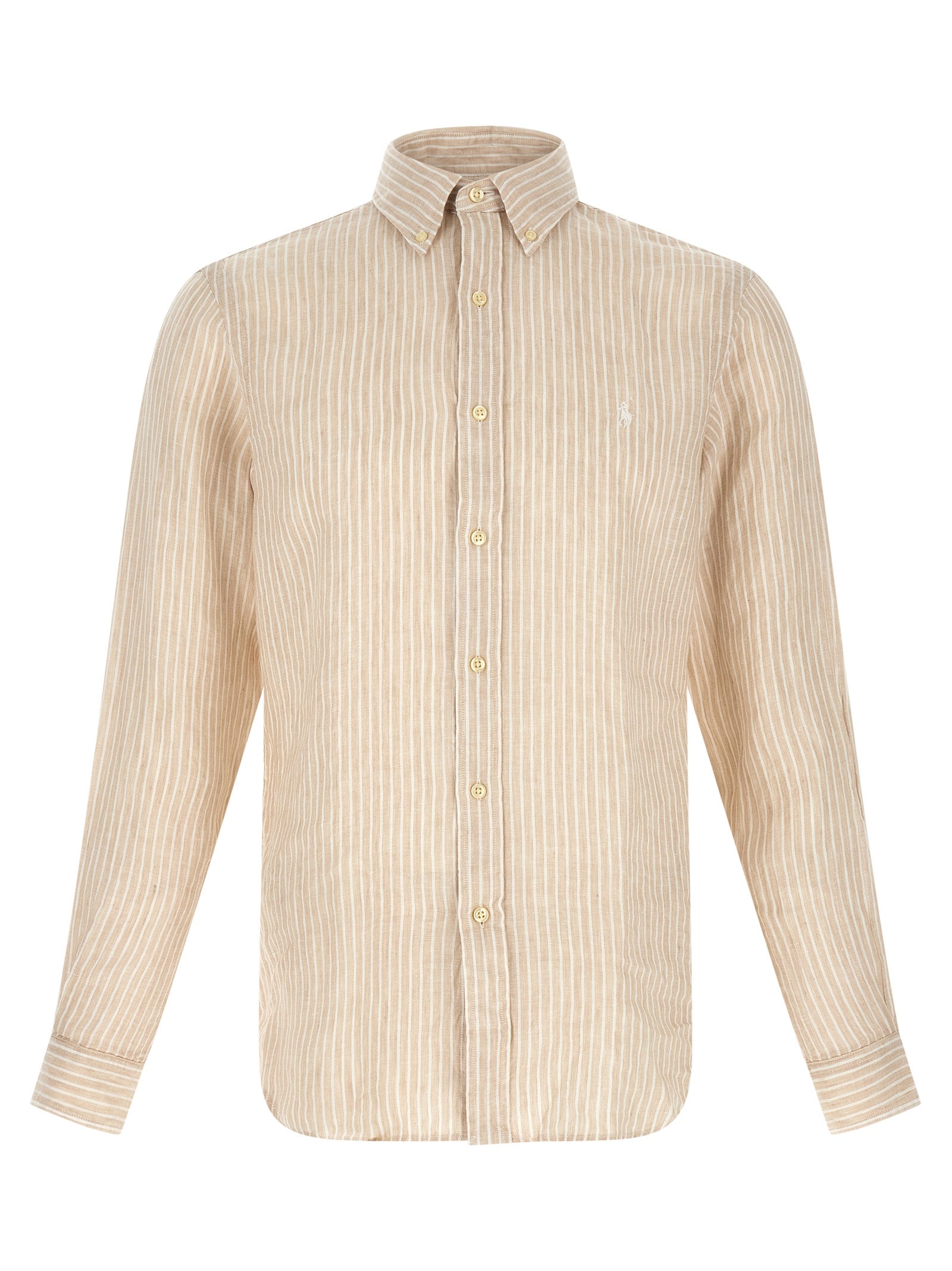 Polo Ralph Lauren Custom Fit Striped Linen Shirt Beige