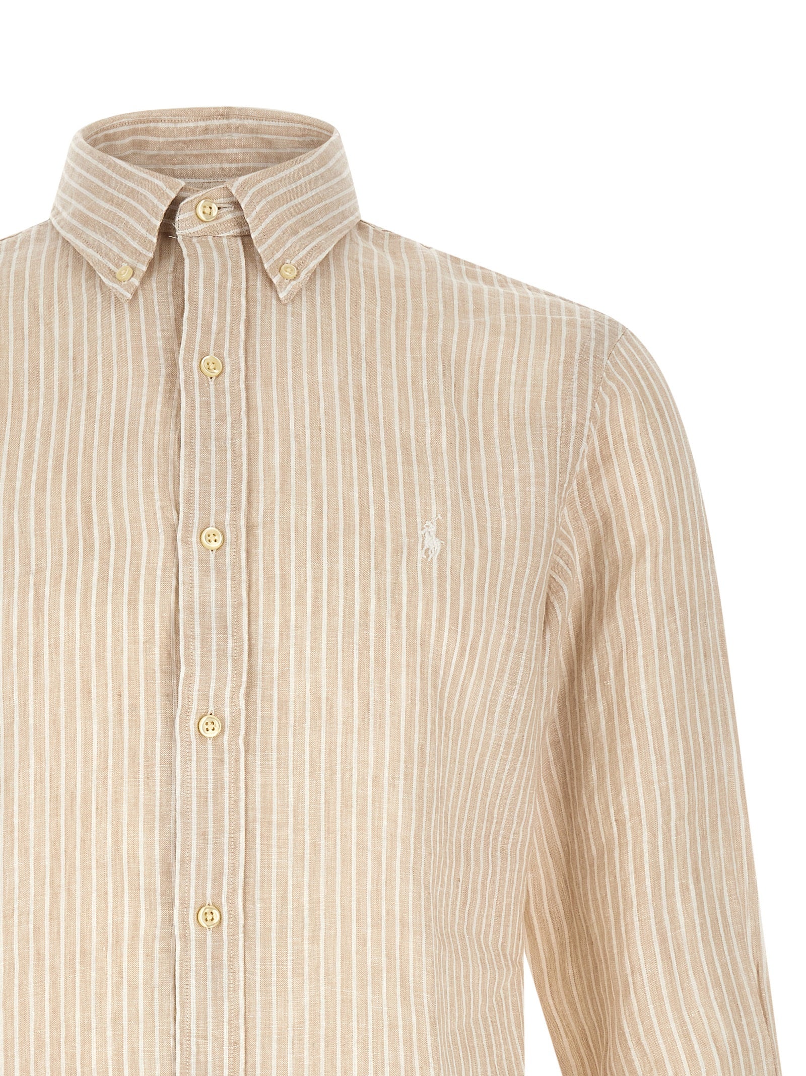 Polo Ralph Lauren Custom Fit Striped Linen Shirt Beige-thumbmail-3