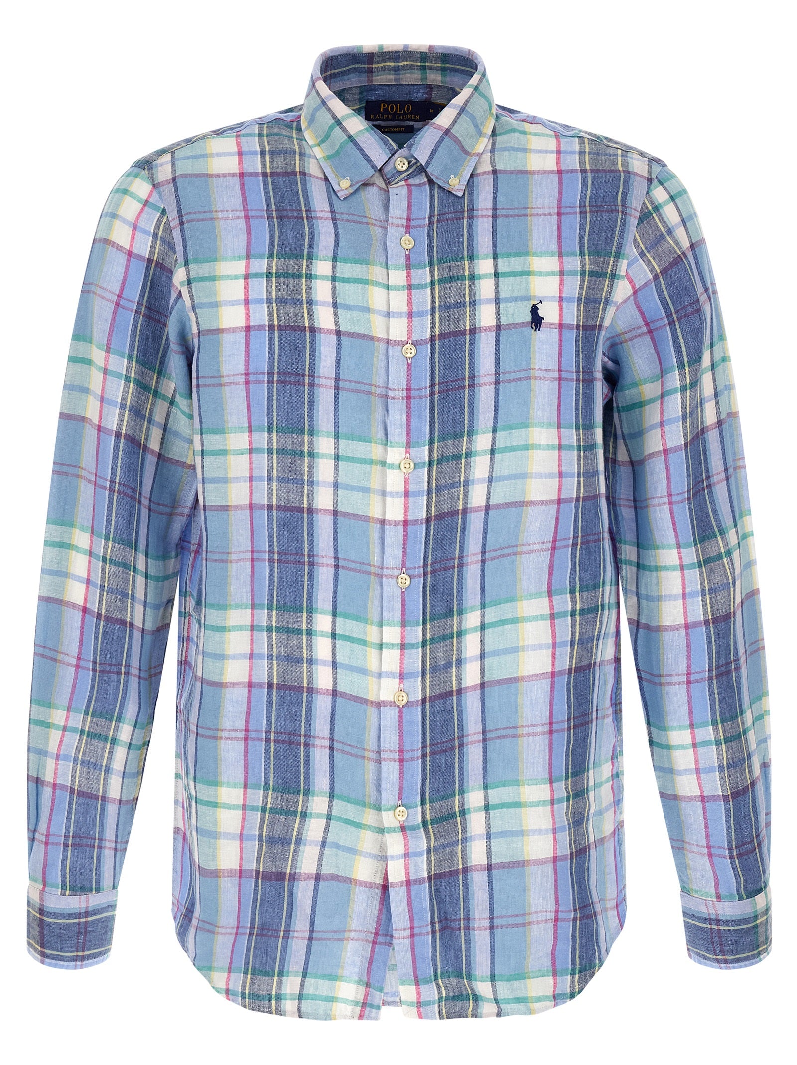 Polo Ralph Lauren Custom Fit Linen Check Shirt Blue Multicolour