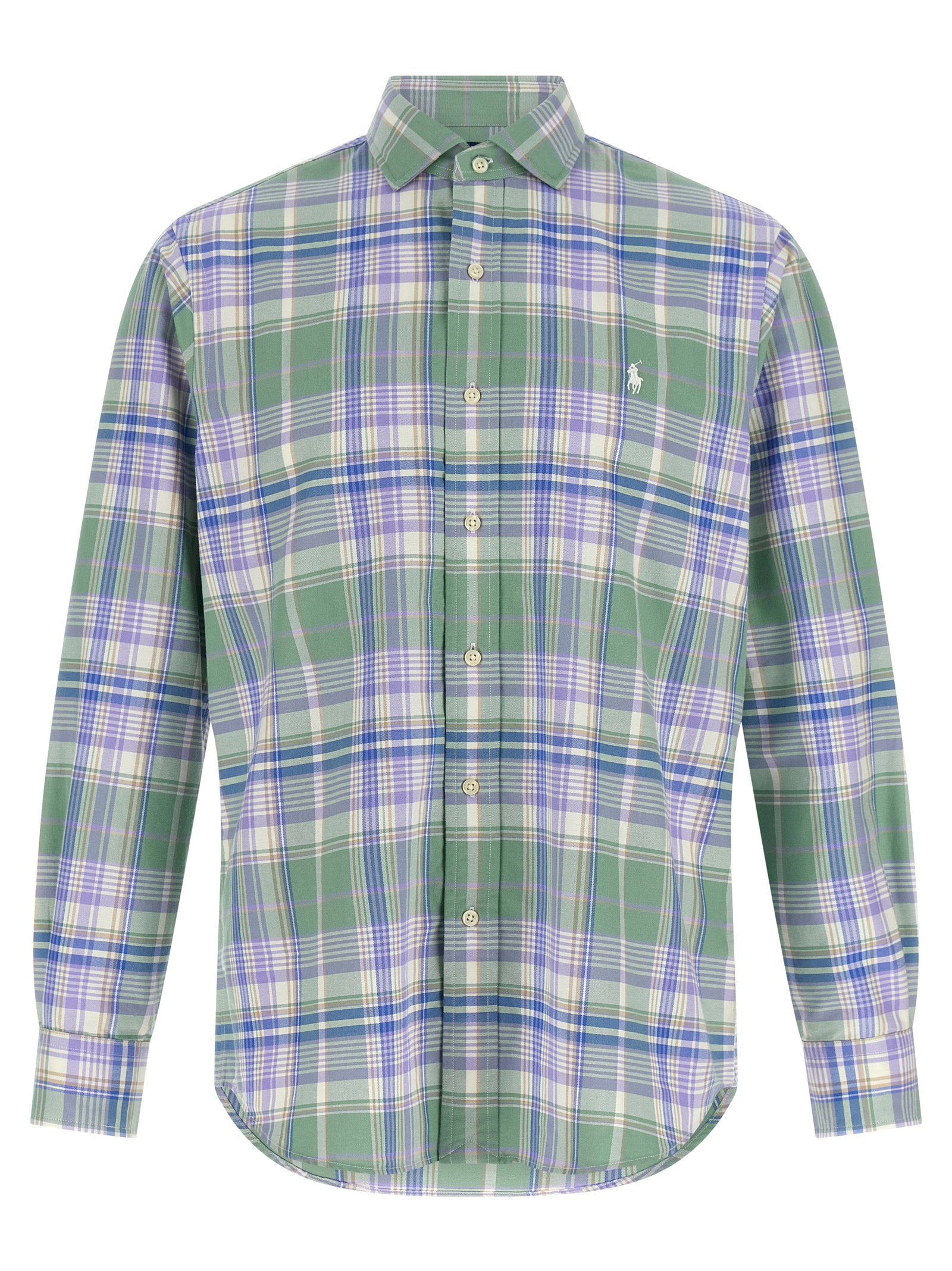 Polo Ralph Lauren geruit oxford overhemd in groen, blauw en crème, vooraanzicht