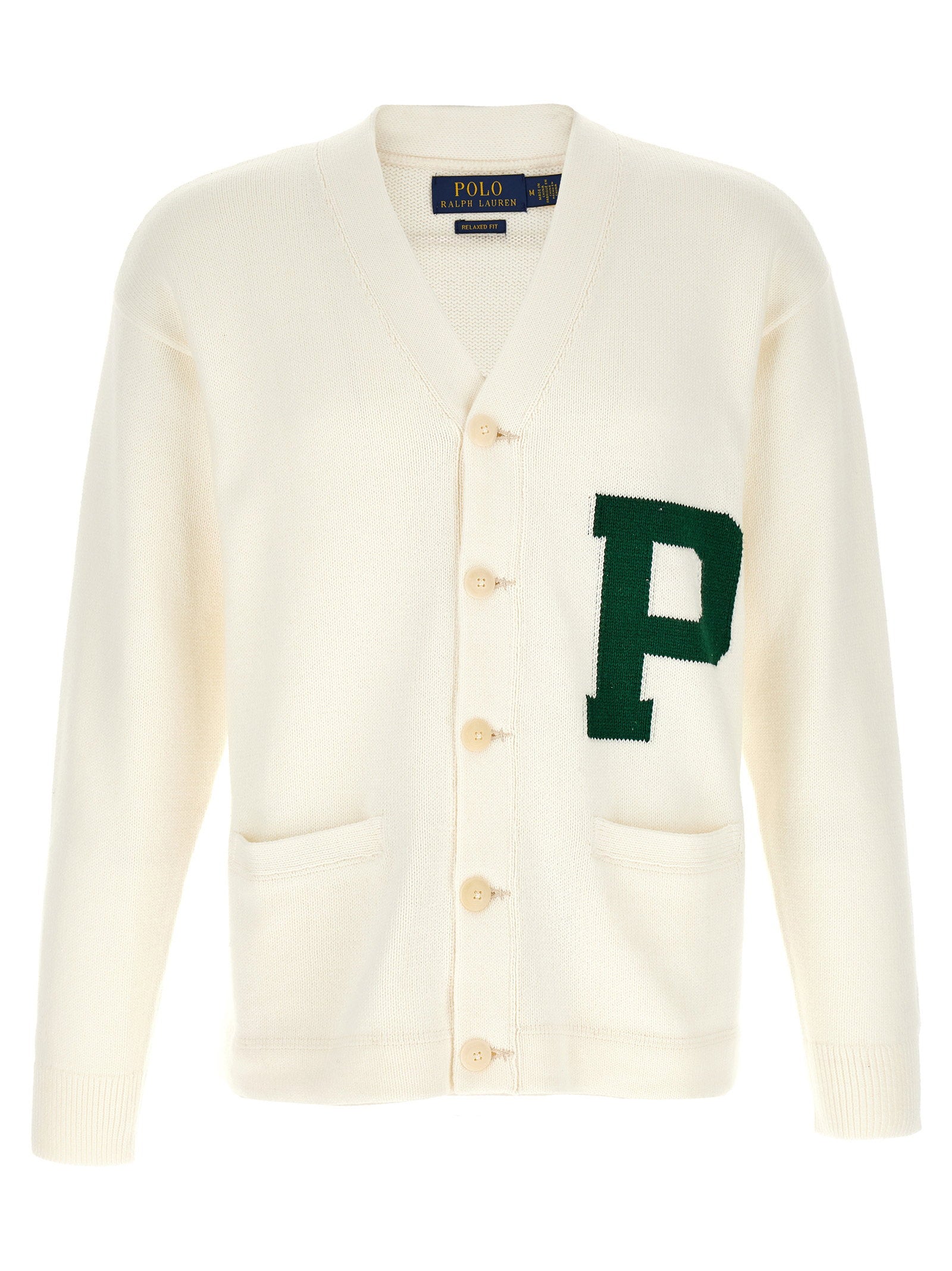 Polo Ralph Lauren Katoenen Letterman Cardigan met P-Patch Ivoor-thumbmail-1