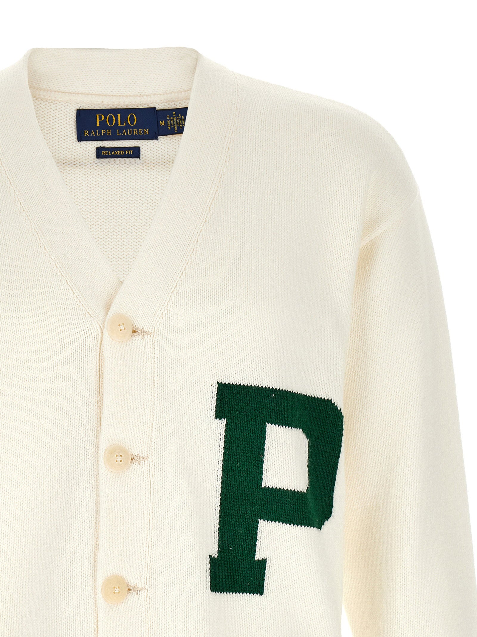 Polo Ralph Lauren Katoenen Letterman Cardigan met P-Patch Ivoor-thumbmail-3