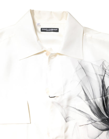 Dolce & Gabbana Ivory Silk Long Sleeves Men Casual Shirt