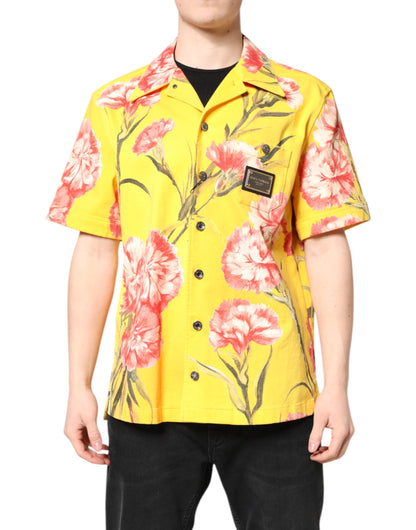 Dolce & Gabbana Yellow Floral Men Button Down Casual Shirt