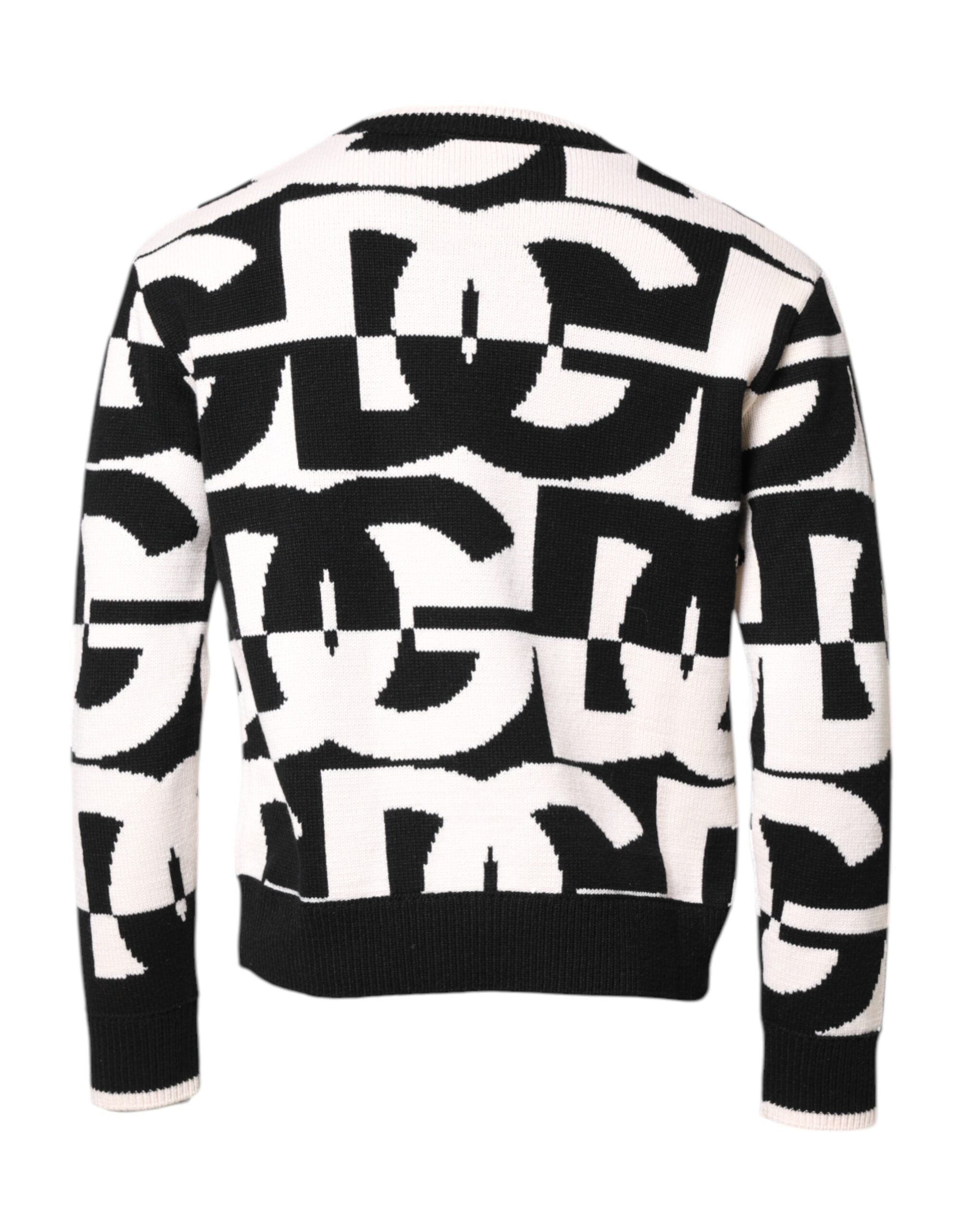Dolce & Gabbana Black White Knit Logo Print Pullover Sweater