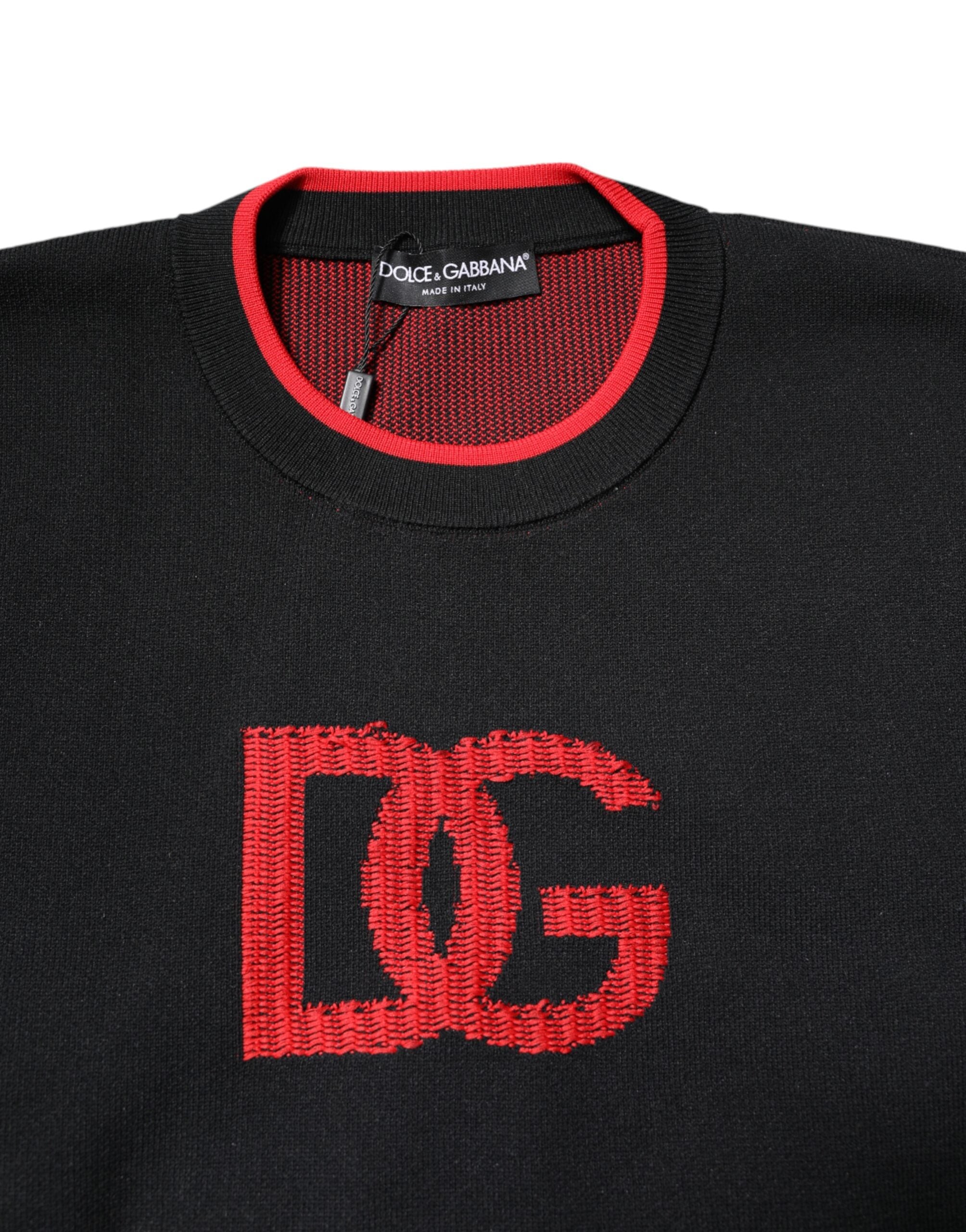 Dolce & Gabbana Black Nylon DGLogo Knit Men Pullover Sweater