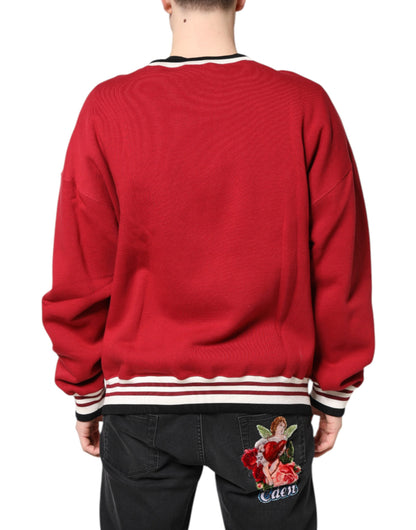 Dolce & Gabbana Red Sequin Knit Pullover Sweatshirt Sweater