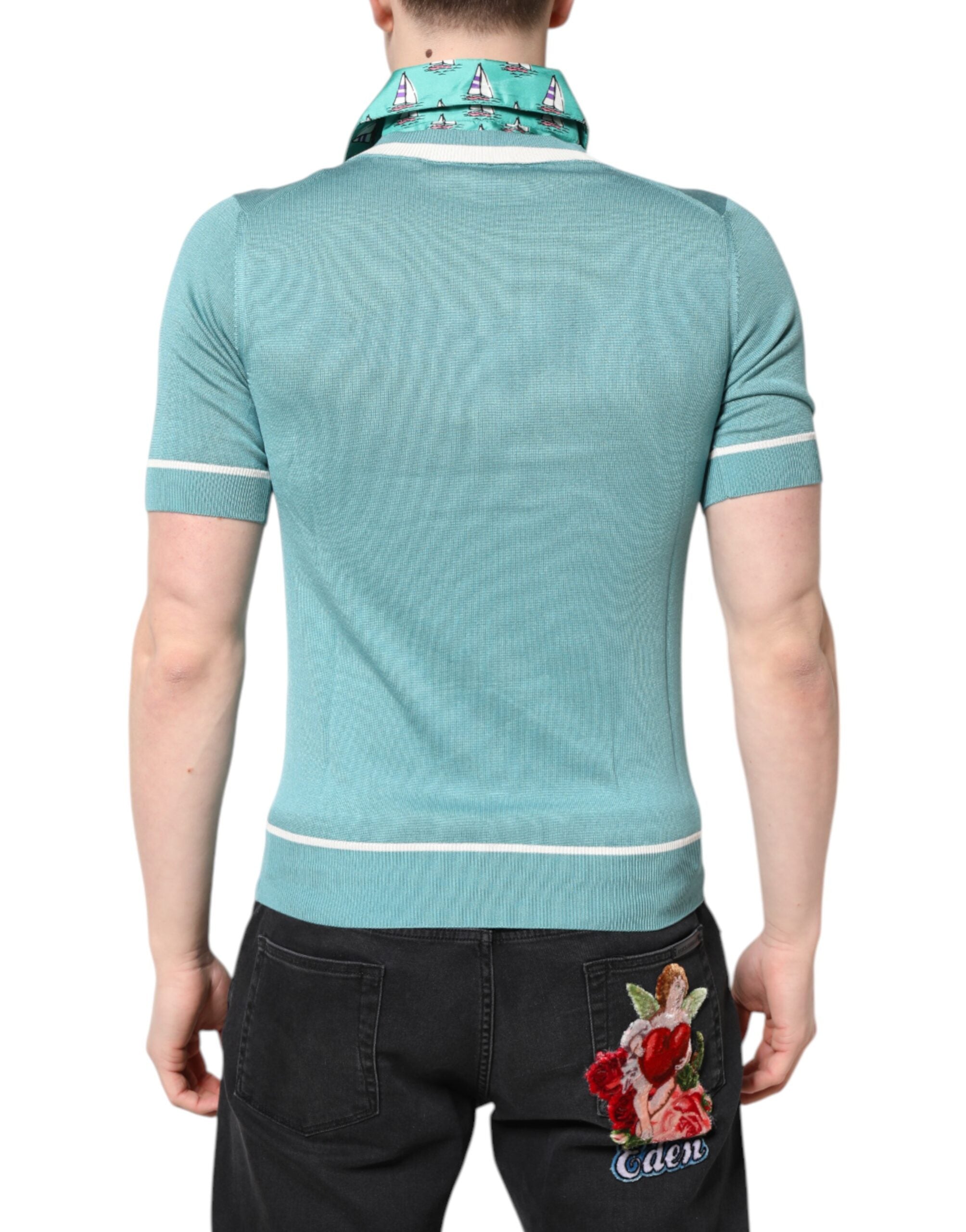 Dolce & Gabbana Green Printed Collared Short Sleeve T-shirt