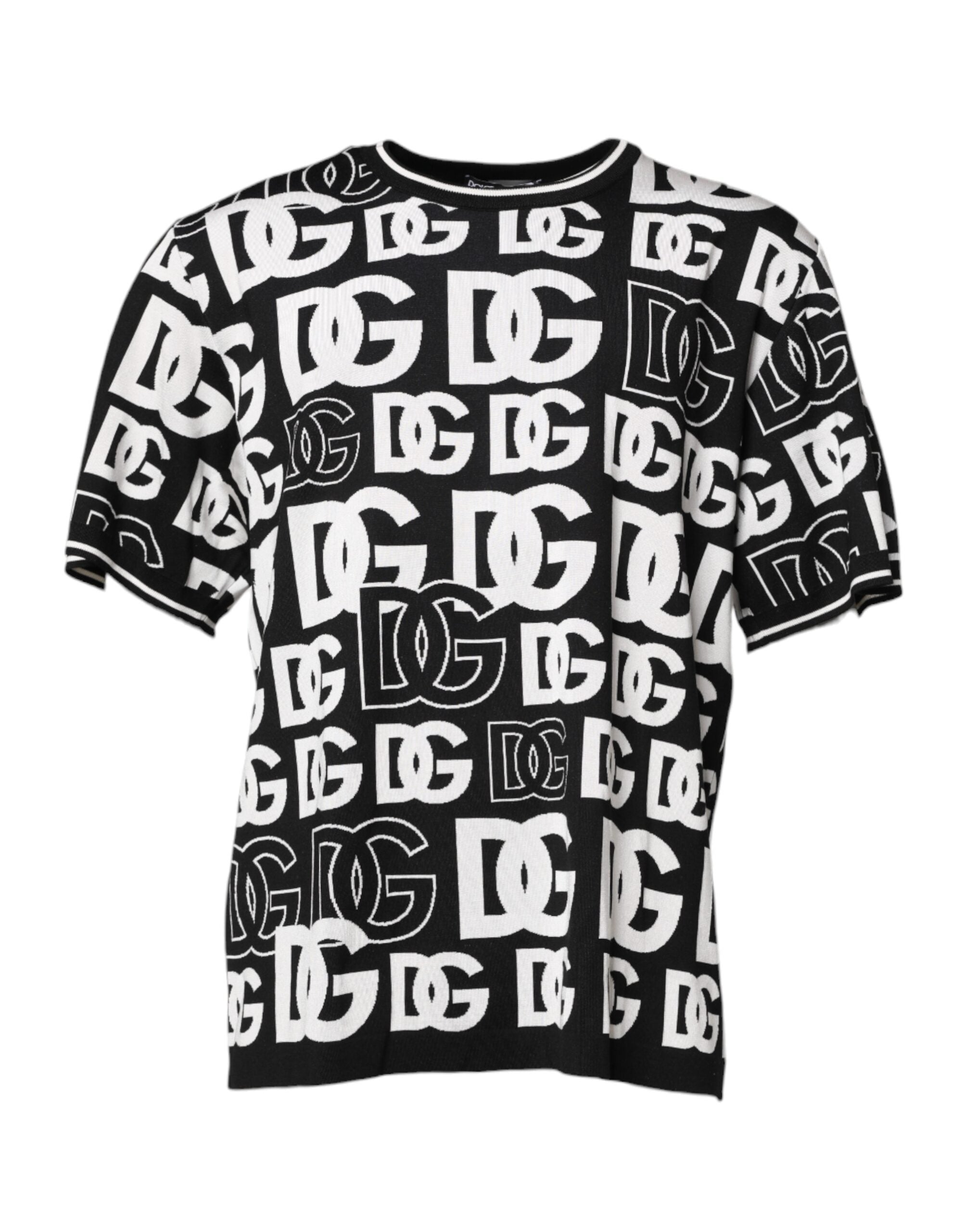 Dolce & Gabbana Black White Silk Knit DG Print T-shirt