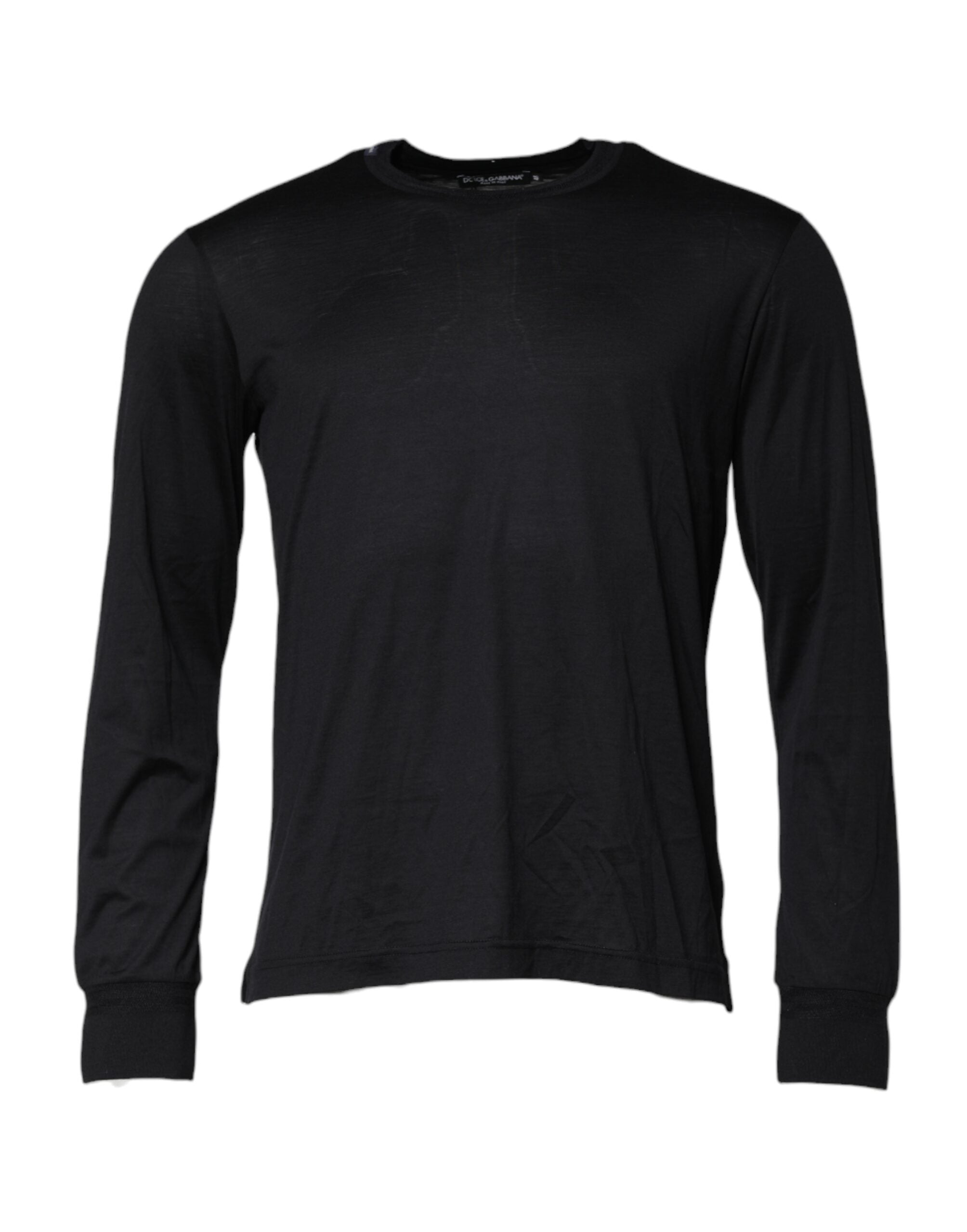 Dolce & Gabbana Dark Blue Silk Crew Neck Men Pullover Sweater