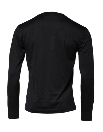 Dolce & Gabbana Dark Blue Silk Crew Neck Men Pullover Sweater