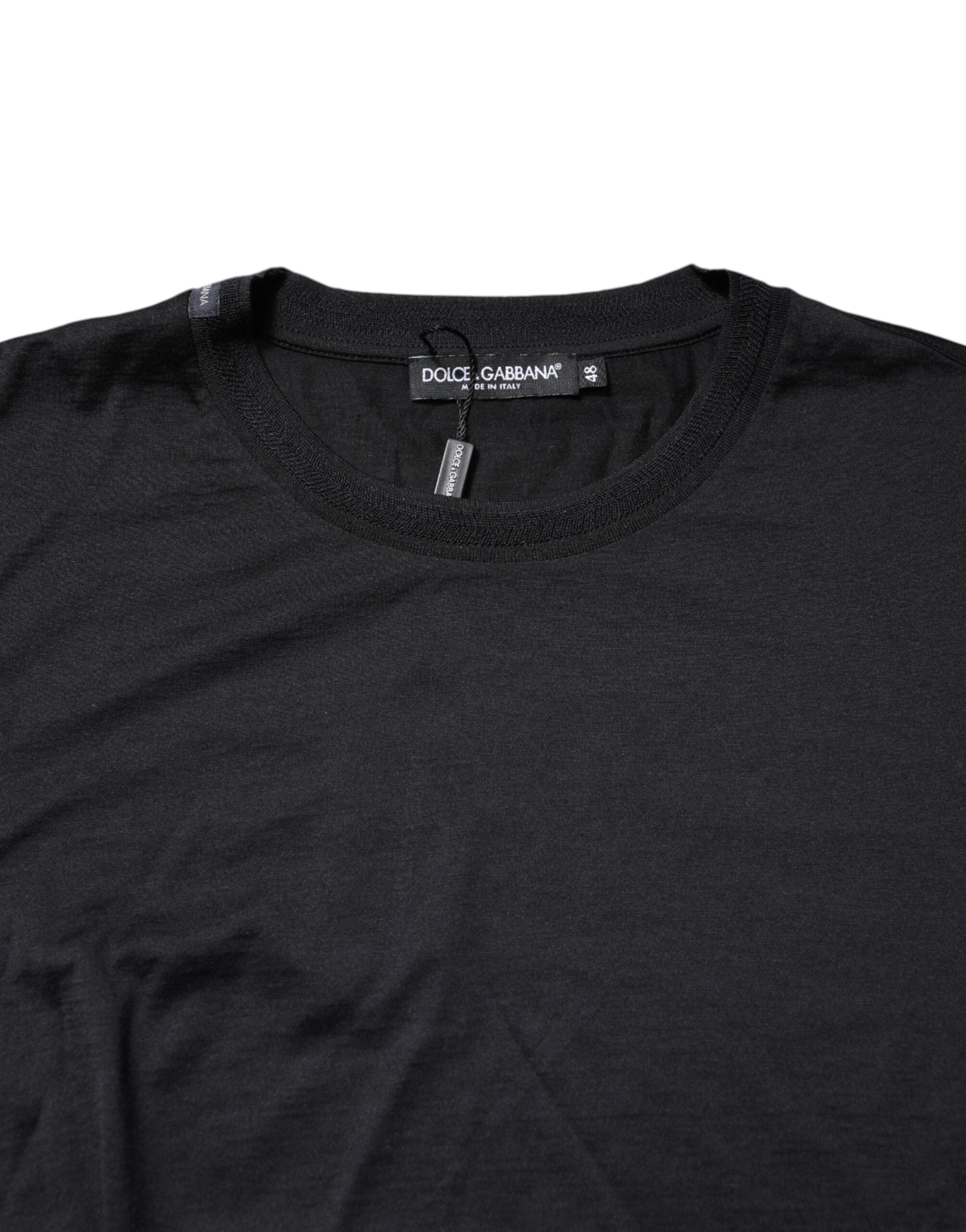 Dolce & Gabbana Dark Blue Silk Crew Neck Men Pullover Sweater