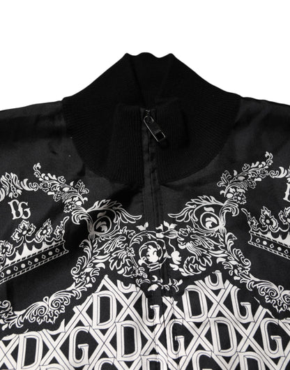 Dolce & Gabbana Black White Bandana Print Full Zip Sweater