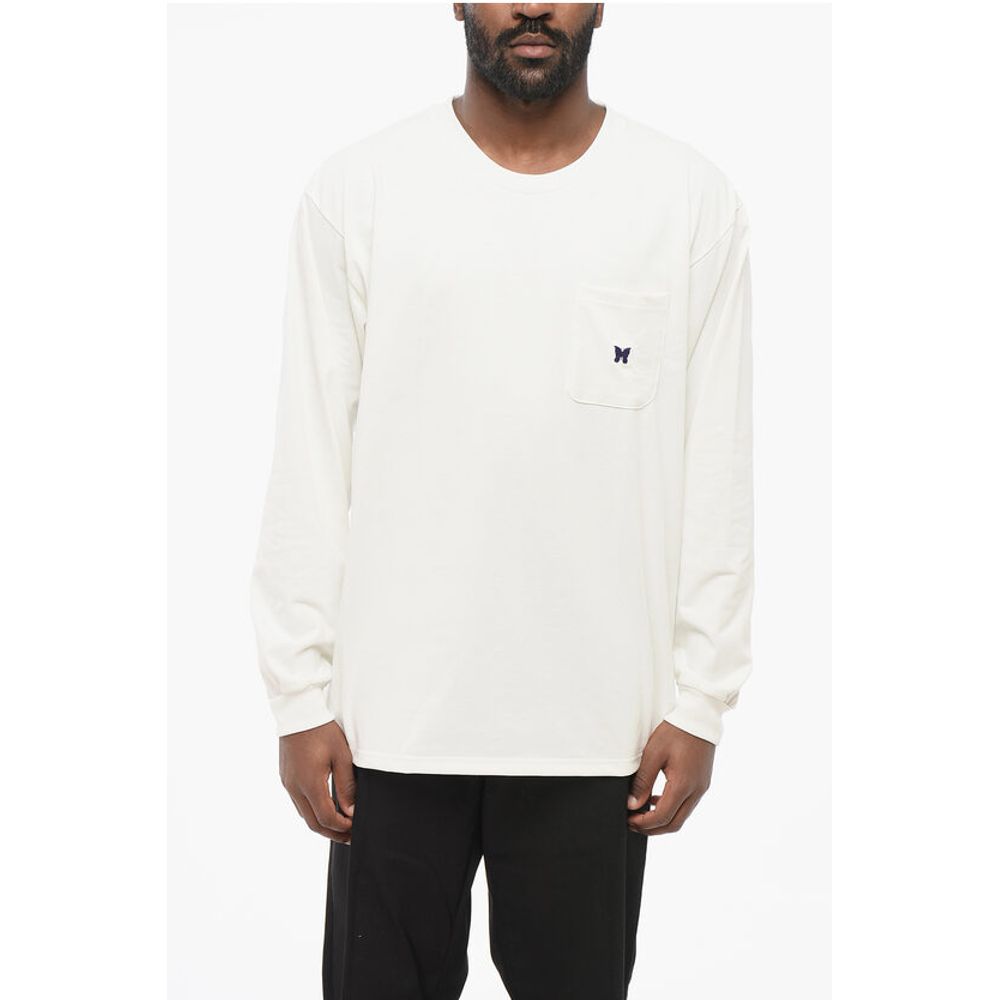 Needles Long Sleeved Crew-neck T-Shirt with Breast Pocket and Butter