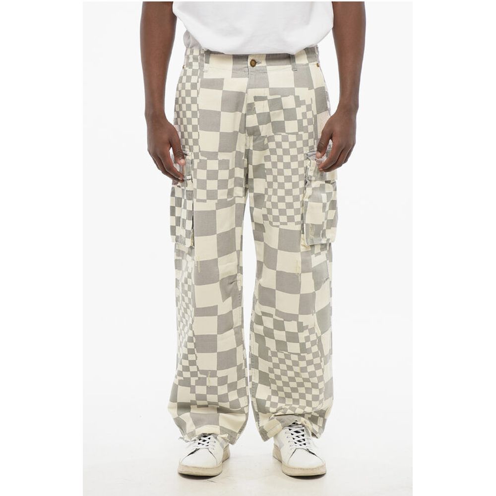 ERL Distressed Effect Two-Tone Checked Cargo Pants