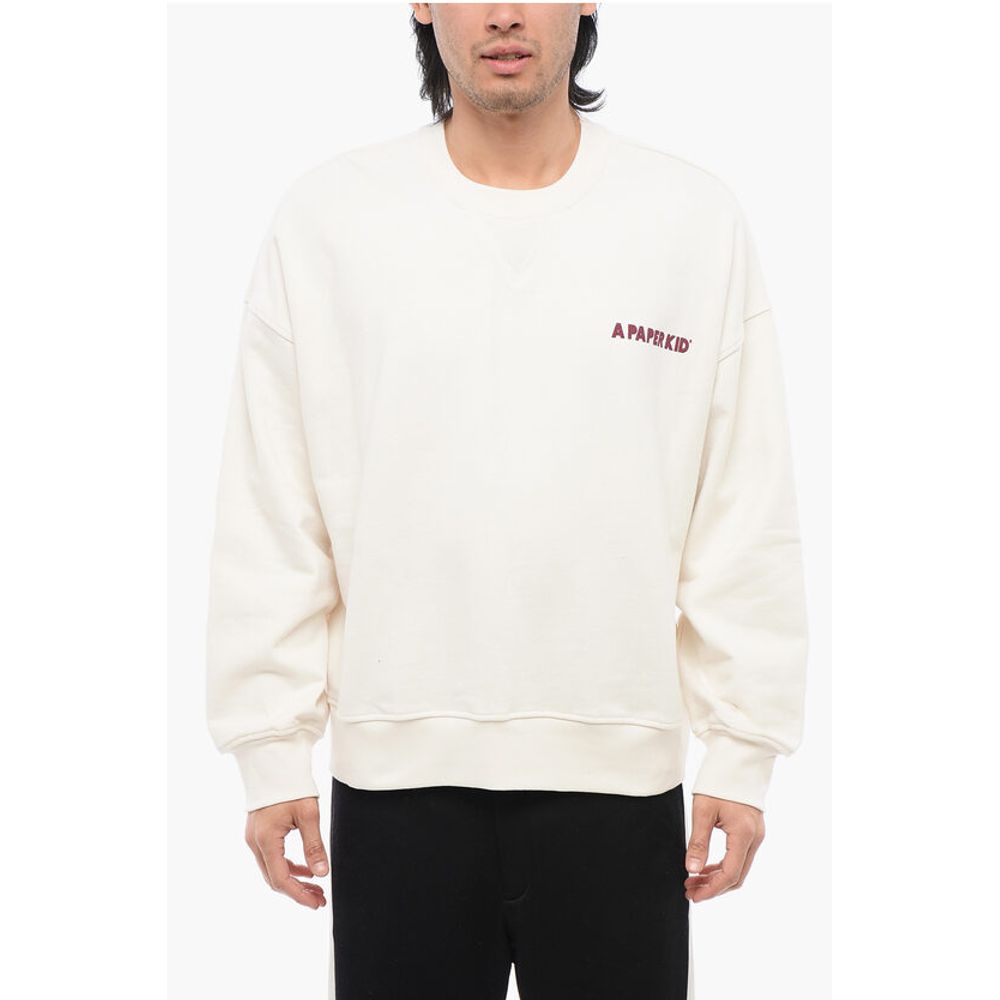 A Paper Kid Cotton Crew-neck Sweatshirt with Printed Contrasting Logo