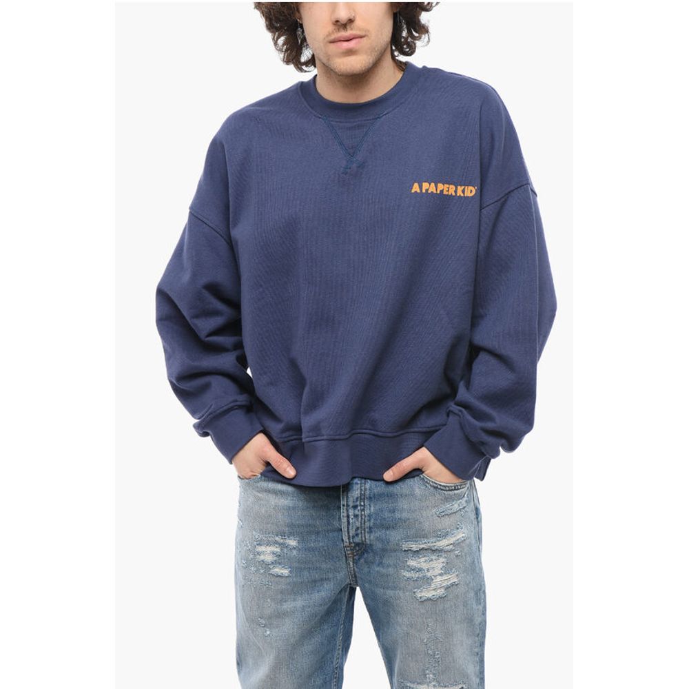 A Paper Kid Brushed Cotton Crew-neck Sweatshirt with Maxi Back Print