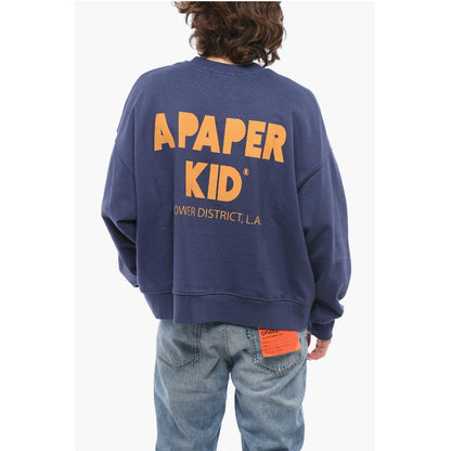 A Paper Kid Brushed Cotton Crew-neck Sweatshirt with Maxi Back Print