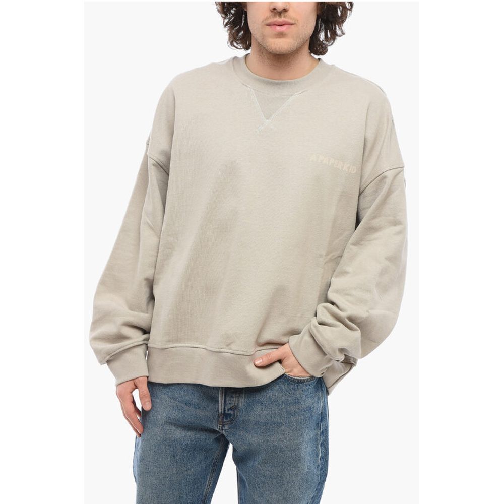 A Paper Kid Brushed Cotton Crew-neck Sweatshirt with Maxi Back Print