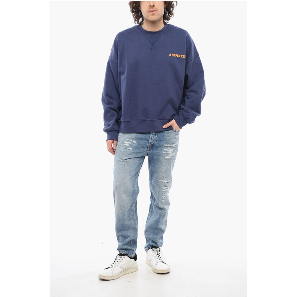 A Paper Kid Brushed Cotton Crew-neck Sweatshirt with Maxi Back Print
