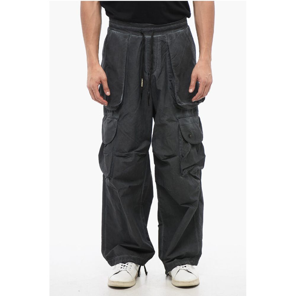 A Paper Kid Faded Effect Nylon Cargo Pants with Elastic Waistband