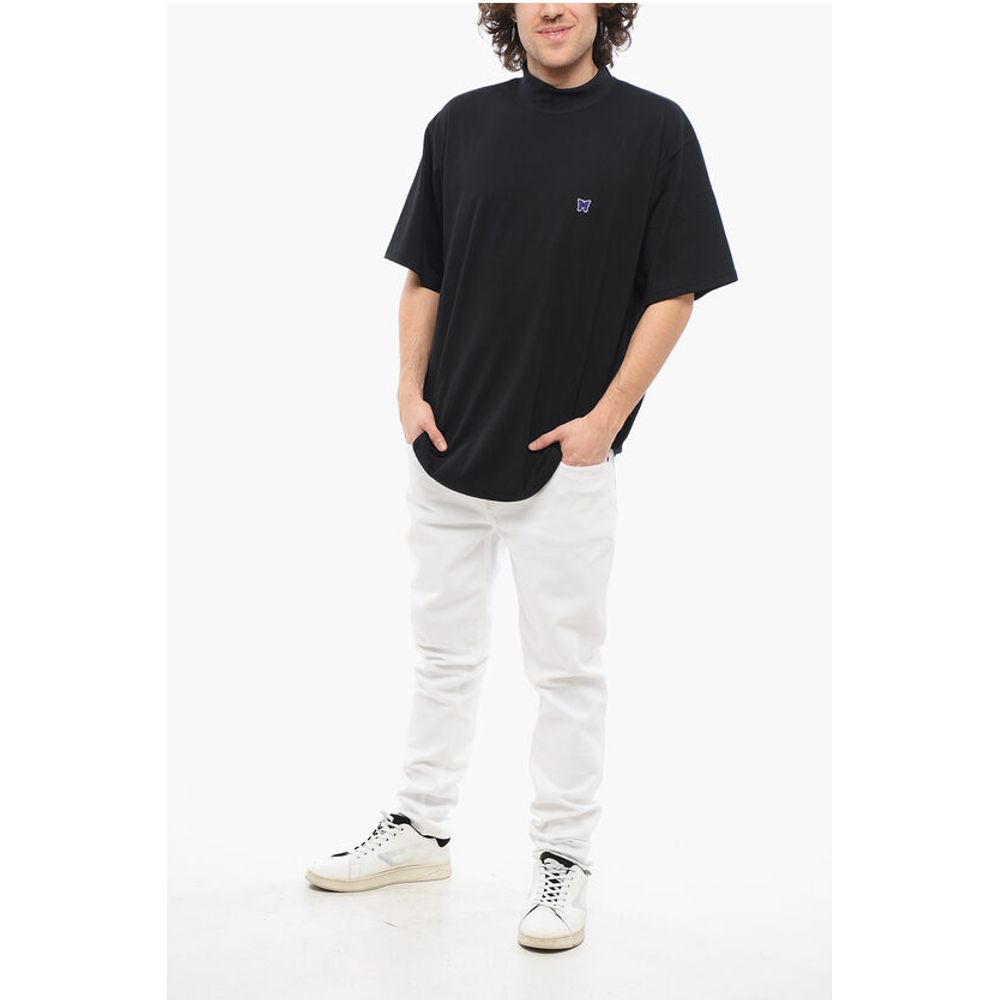 Needles Solid Color Mock-Neck T-Shirt with Butterfly Embroidery