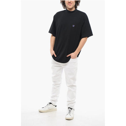 Needles Solid Color Mock-Neck T-Shirt with Butterfly Embroidery
