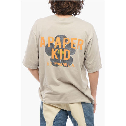 A Paper Kid Cotton Crew-neck T-shirt with Back Print