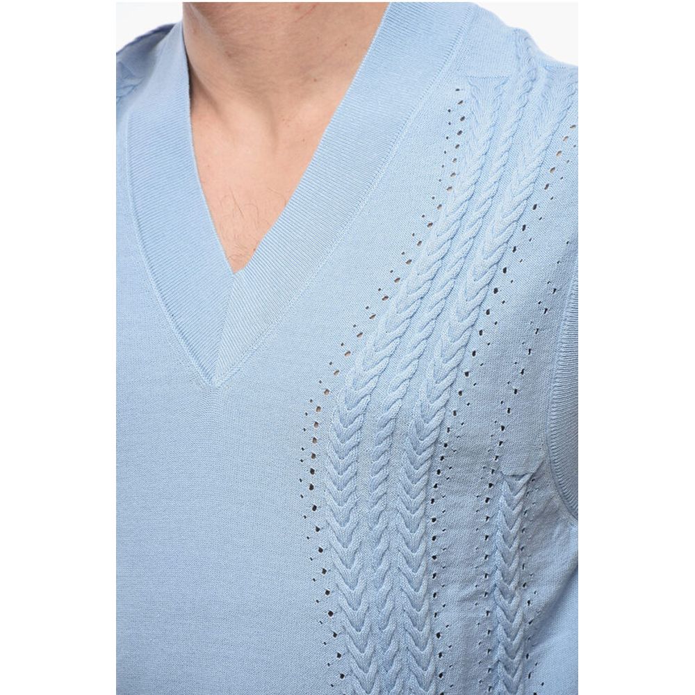 Viktor & Rolf Cable Knit Cotton Blend Vest with V Neck