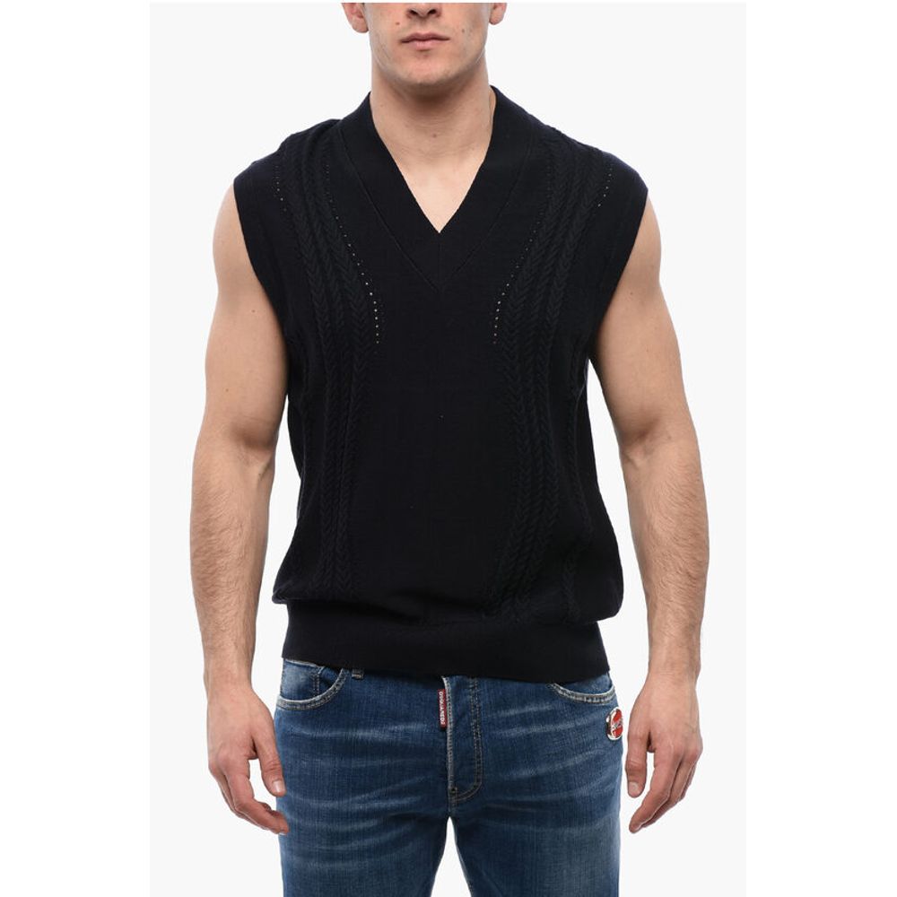 Viktor & Rolf Cable Knit Cotton Blend Vest with V Neck