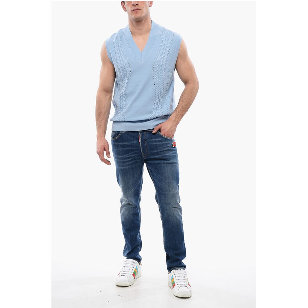 Viktor & Rolf Cable Knit Cotton Blend Vest with V Neck