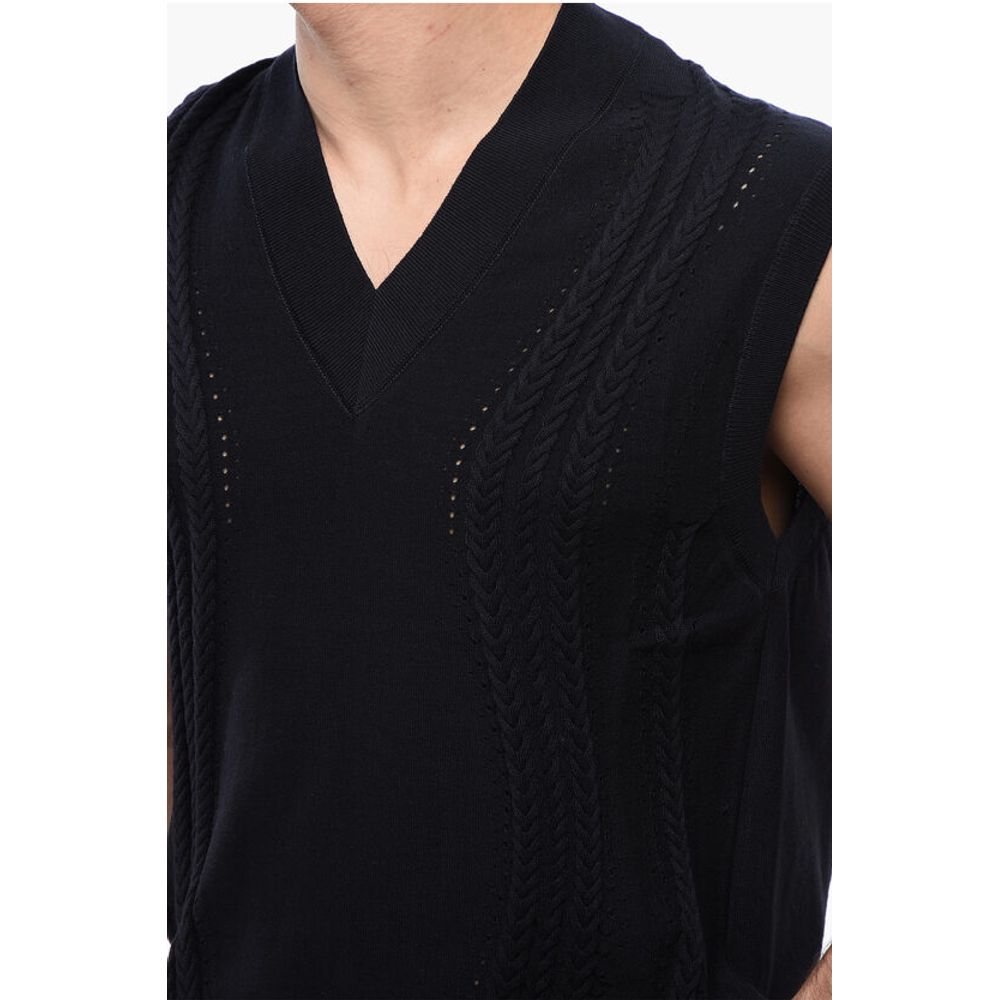 Viktor & Rolf Cable Knit Cotton Blend Vest with V Neck