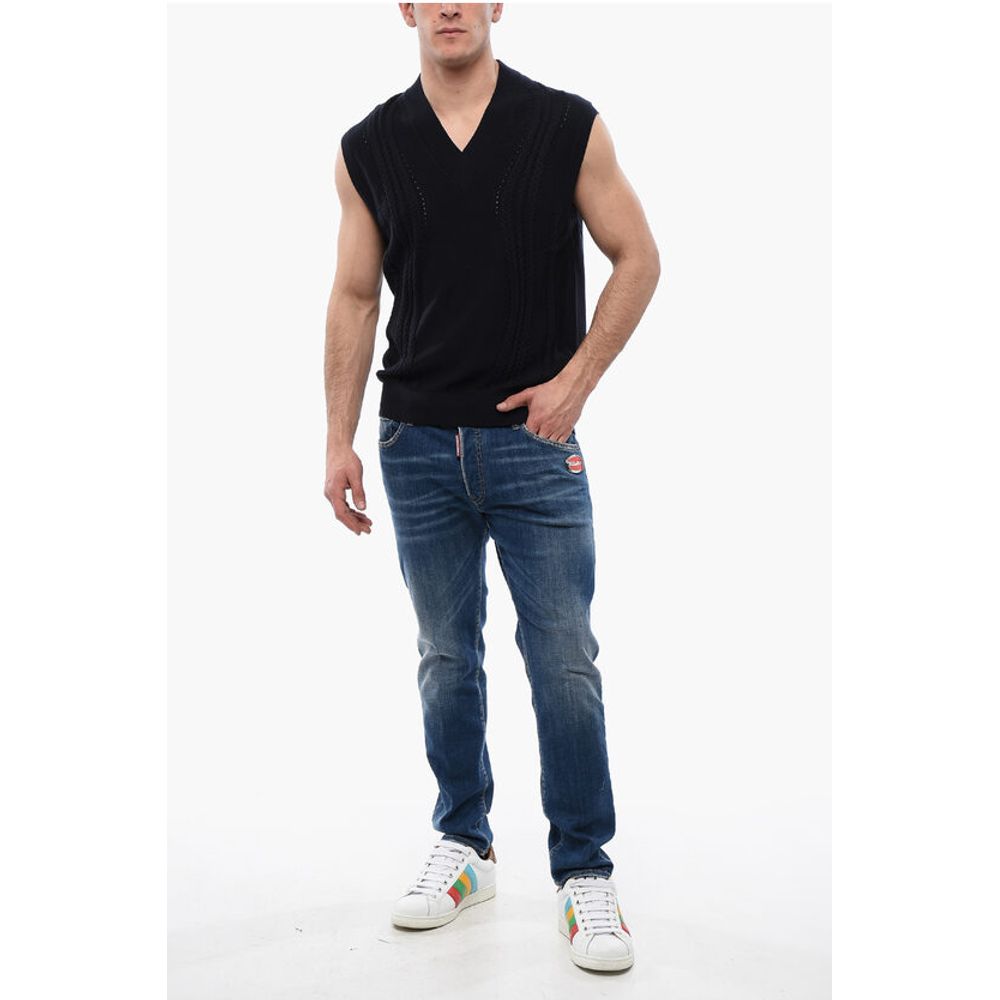 Viktor & Rolf Cable Knit Cotton Blend Vest with V Neck