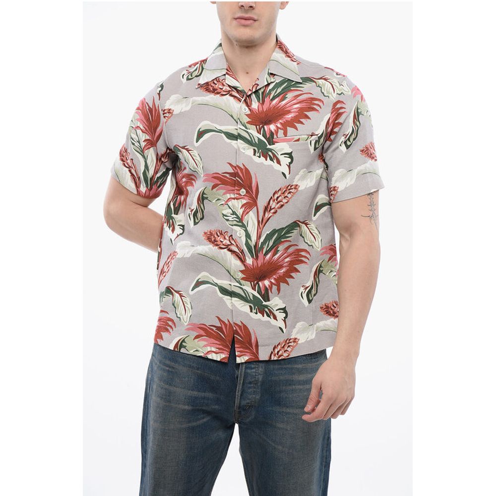 Maison Margiela Linen Blend Short Sleeved Shirt With Floral Print