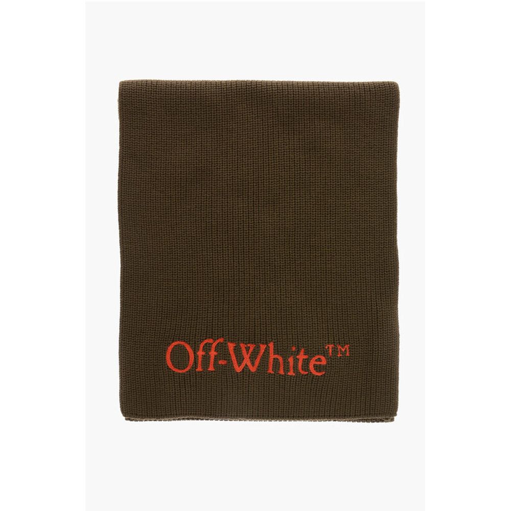 Off-White Virgin Wool Scarf With Contrast Embroidery Logo