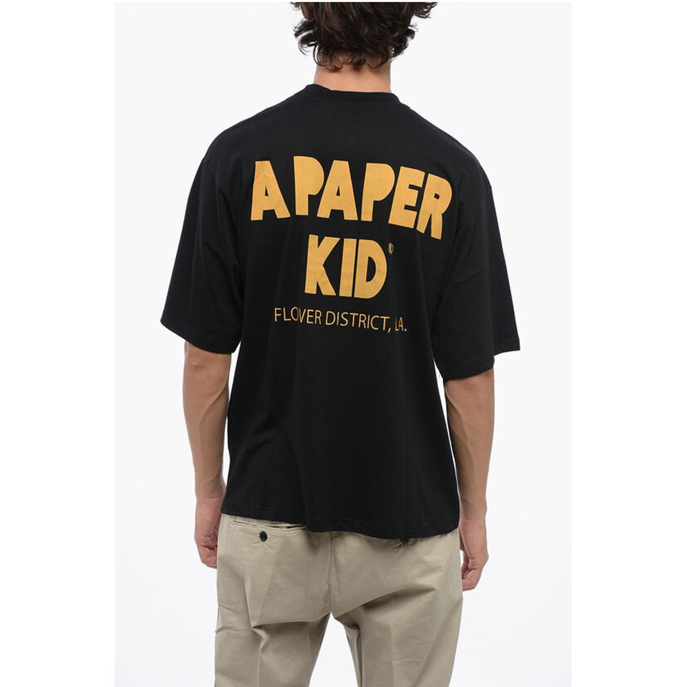A Paper Kid Cotton Crew-neck T-shirt with Maxi Prin On the Back