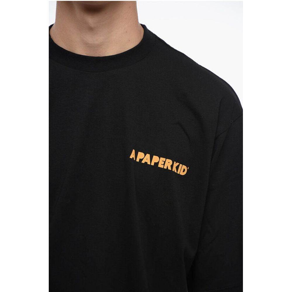 A Paper Kid Cotton Crew-neck T-shirt with Maxi Prin On the Back
