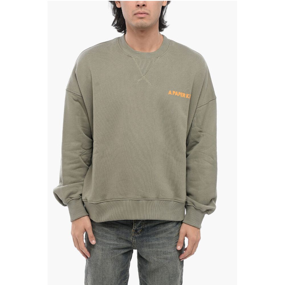 A Paper Kid Brushed Cotton Crew-neck Sweatshirt with Printed Logo