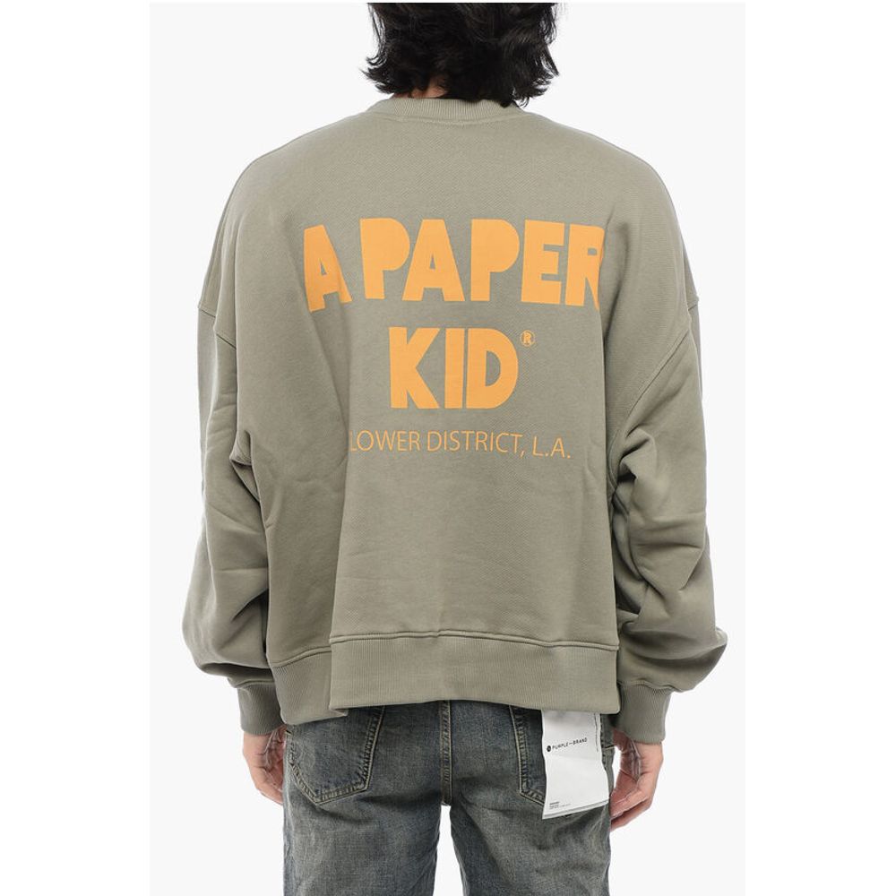 A Paper Kid Brushed Cotton Crew-neck Sweatshirt with Printed Logo