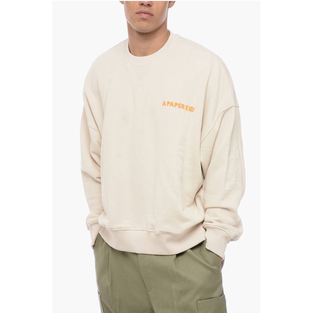 A Paper Kid Brushed Cotton Crew-neck Sweatshirt with Printed Logo