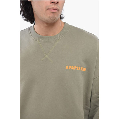 A Paper Kid Brushed Cotton Crew-neck Sweatshirt with Printed Logo
