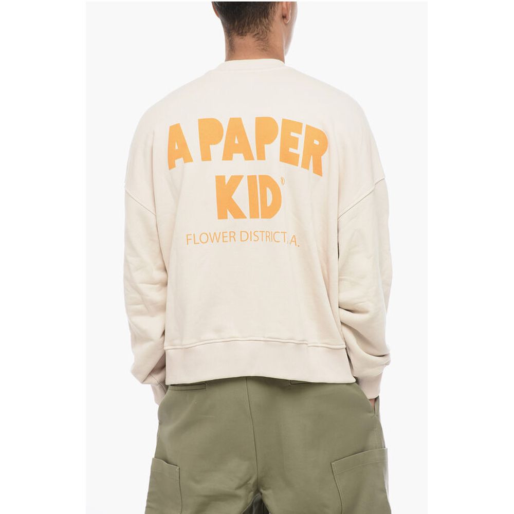 A Paper Kid Brushed Cotton Crew-neck Sweatshirt with Printed Logo
