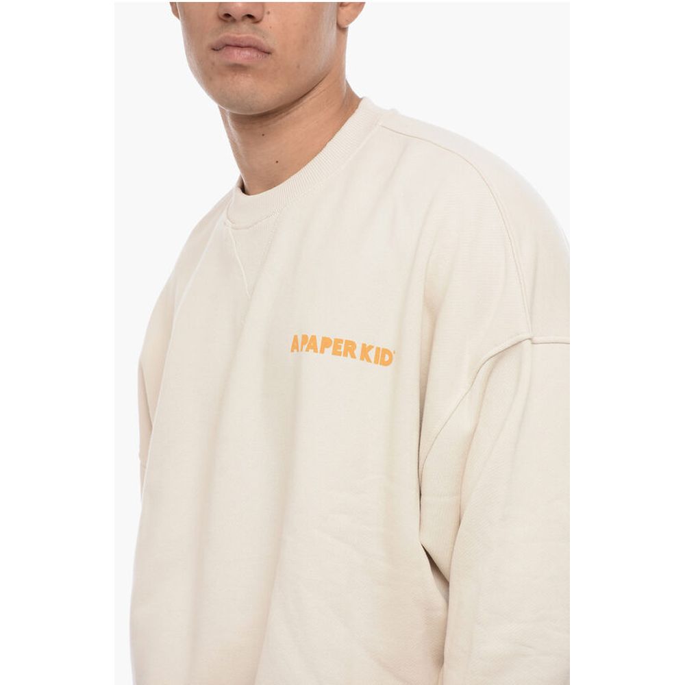 A Paper Kid Brushed Cotton Crew-neck Sweatshirt with Printed Logo