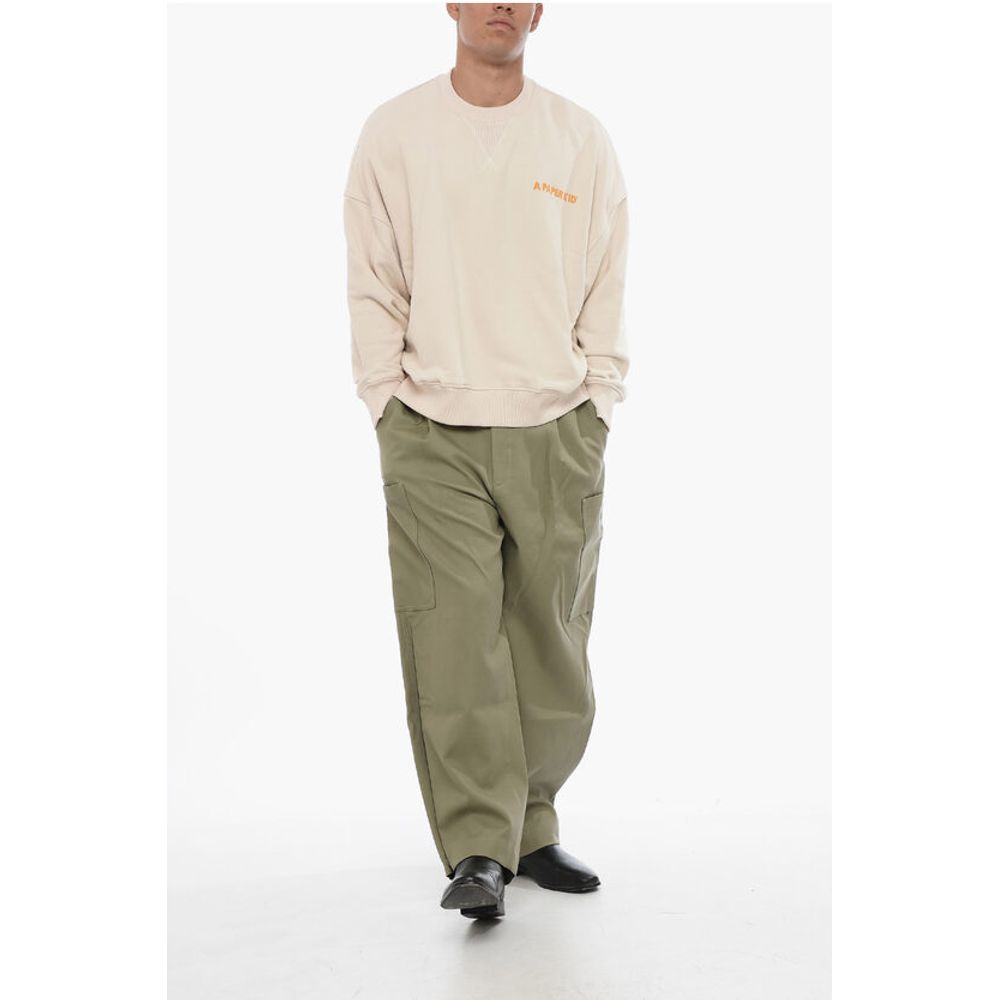A Paper Kid Brushed Cotton Crew-neck Sweatshirt with Printed Logo